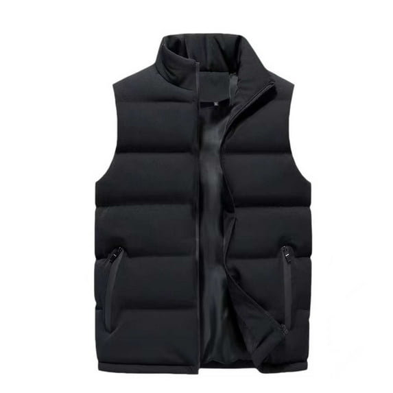 safuny Padded Jackets for Men Dressy Cotton Down Vest Coat Stand Collar Sleeveless Fall Fashion Shacket Jacket Comfy Casual Solid Color Black XXXXXL