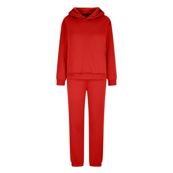 safuny Pants for Women Autumn And Winter European And American Casual Thickened Velvet Long Sleeved Sweater Trousers Two-piece Suit with Pocket Red L