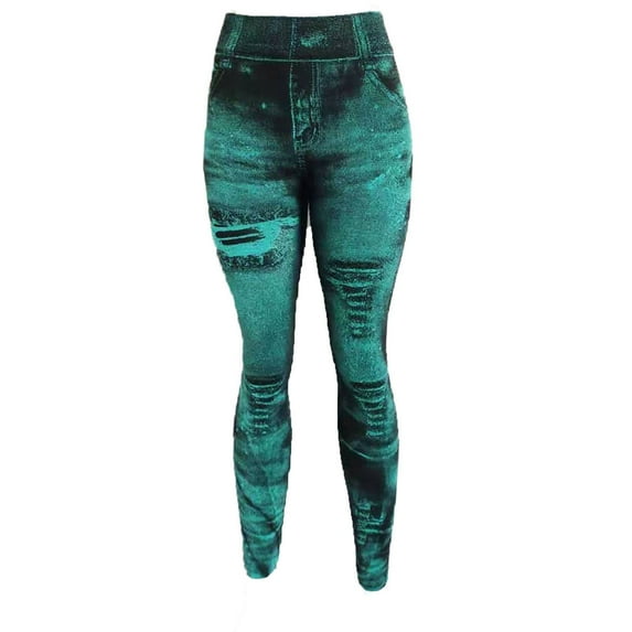 safuny Pants for Women Casual Pants Imitation Denim Leggings Super Elastic Ladies Slim Trousers with Pocket Green XXL
