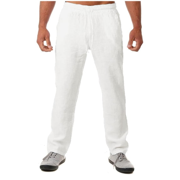 safuny Pencil Pants for Men Fashion Fall Spring Trousers Elastic Waist Solid Color Comfy Lounge Casual Soft Pockets Relaxed Full Length Pants White XL