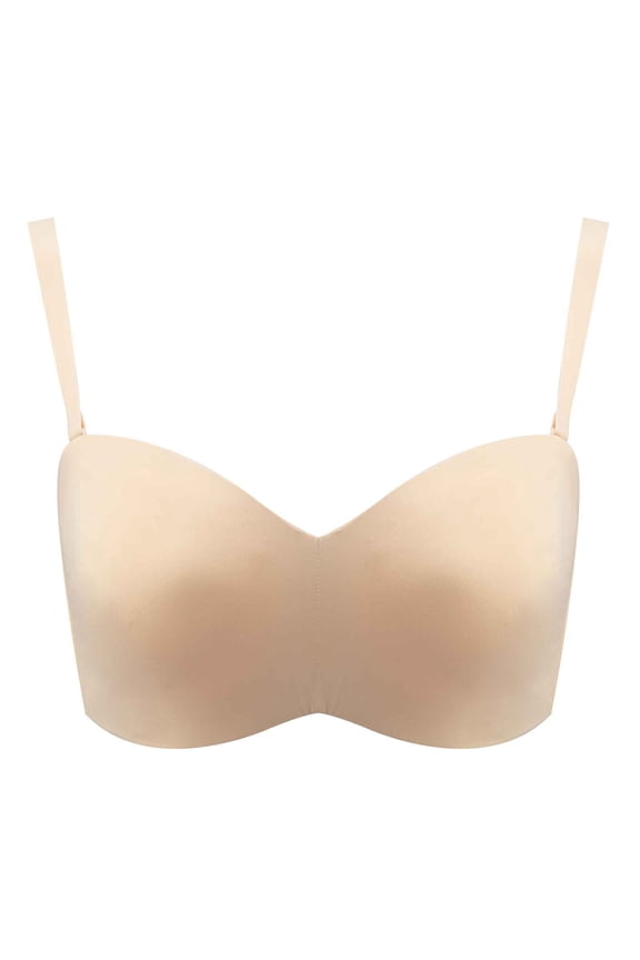 Plus Size Thin Everyday Bra for Women Strapless Bra Comfort Brassiere Underwear Underwired Solid Color Daily Lingerie Beige 80G