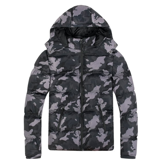safuny Puffer Jacket for Men Color Winter Hooded Zipper Thickening Trend Down Cotton Coat Christmas Long Sleeve Casual Outwear Work Sports Camouflage