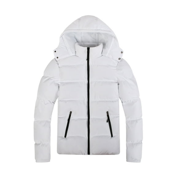 safuny Puffer Jacket for Men Color Winter Hooded Zipper Thickening Trend Down Cotton Coat Christmas Long Sleeve Casual Outwear Work Sports White