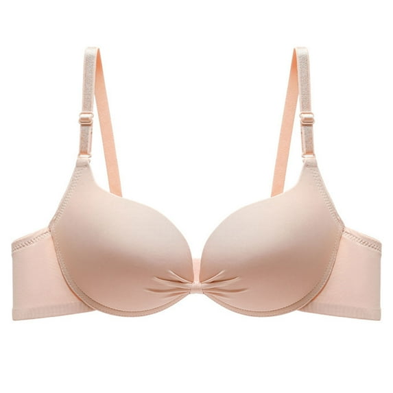 safuny Push-Up Bra for Women Plus Size Ultra Light Lingerie Fashion Front Zipper Ringless Together Everyday Comfort Daily Brassiere Underwear Steel Ring Free Wireless Beige XS