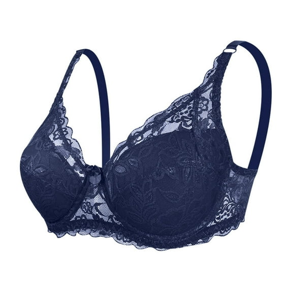 safuny Push-Up Bra for Women Plus Size Lace Ultra Light Lingerie Comfortable Breathable Underwire Bras Comfort Daily Brassiere Underwear Dark Blue 40