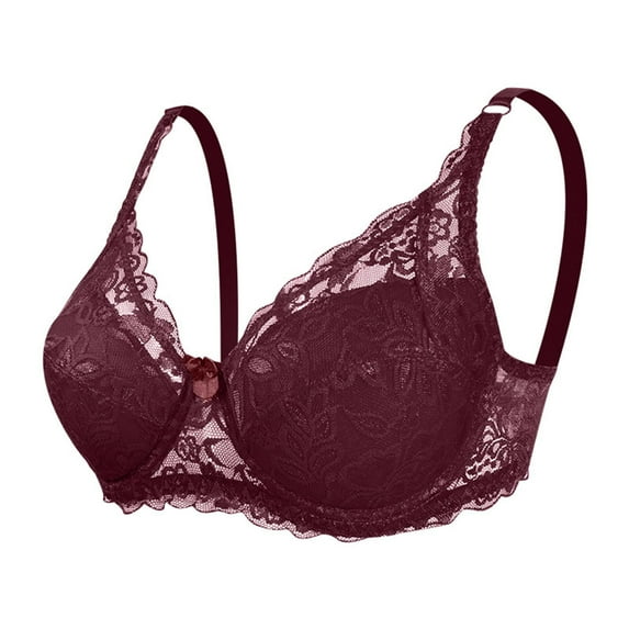 safuny Push-Up Bra for Women Plus Size Lace Ultra Light Lingerie Comfortable Breathable Underwire Bras Comfort Daily Brassiere Underwear Wine 40