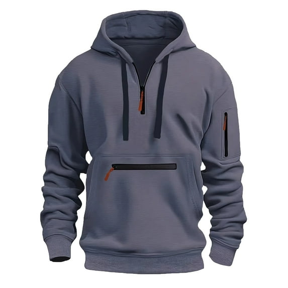safuny Quarter Zipper Shirts Loose Hoodie Tops for Men Solid Color Pullover Zipper Casual Sports Sweatshirts with Pockets Outwear Long Sleeve Tees Fall Gray XXXL