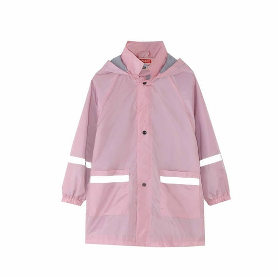 safuny Rainy Season Children's Raincoat Jacket Cute Print Hooded Mid-length Jacket with Pockets Solid Childs Clothes Playwear Long Sleeve Windproof Pink 6-7 Y