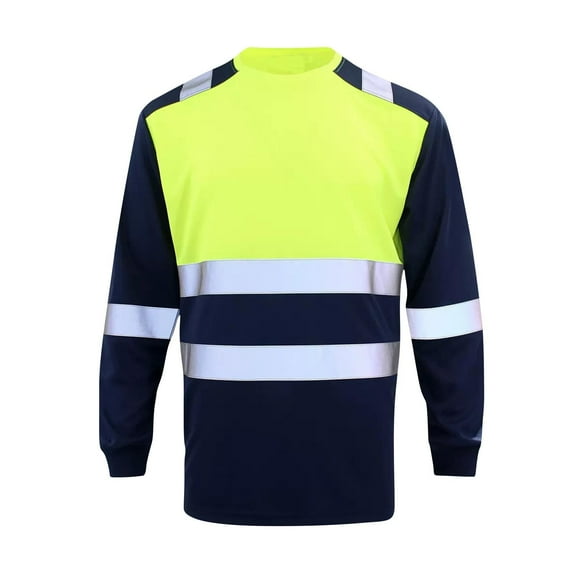 safuny Reflective Strip Shirts for Men High Visibility Safety Quick Dry Long Sleeves Construction Work T Shirts Yellow L