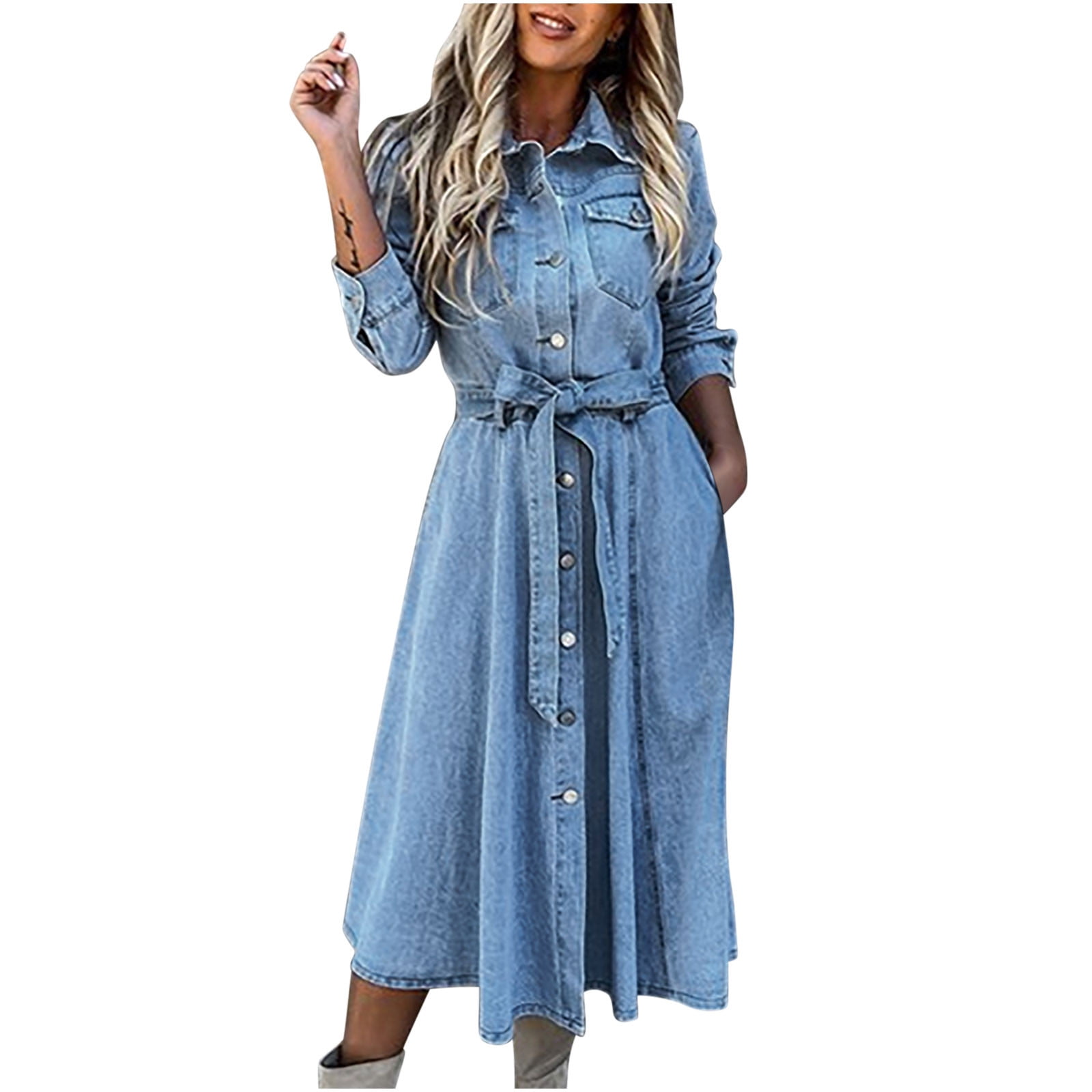 white christmas dresses Women's Layers Denim Maxi Dress with Tiered Silhouette – Wash Lab –  washlabshop