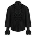 thumbnail image 1 of safuny Savings Mens Tops Long Sleeve Ruffled Renaissance Shirt Steampunk Trumpet Comfy Casual Dressy Loose Pullover Plus Size Clothes Stand Colllar Solid Color Black XXL, 1 of 6
