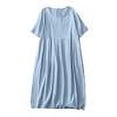 thumbnail image 1 of safuny Savings Women's Dress Dressy Loose Crewneck Long Sleeve Solid Color Linen Loose Baggy Long Dress Comfy Casual Plus Size For Mujer Elegante Blue XL, 1 of 5