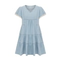 thumbnail image 1 of safuny Savings Women's Dress Lapel Solid Color Plus Size Dressy Loose Short Sleeve Buttons Denim Jacket Jean Long Dresses Comfy Casual For Mujer Elegante Blue XL, 1 of 4