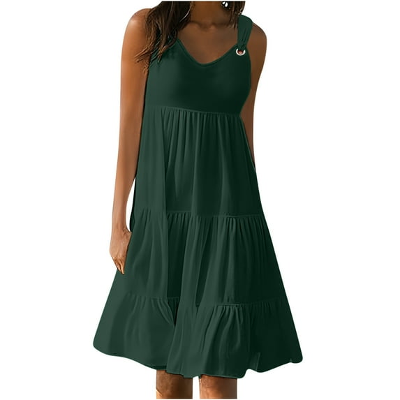 safuny Savings Women's Dress Plus Size Crewneck Sleeveless Solid Color Holiday Summer Swing Party Beach Dress Comfy Casual Dressy Loose For Mujer Elegante