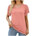 thumbnail image 1 of safuny s Womens Tops Solid Color Ruffle Shirt Comfy Casual Plus Size Clothes Pullover Dressy Loose Short Sleeve V-Neck Pink XXL, 1 of 8