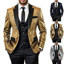 safuny Sequins Men Tuxedo Sparkly Lapel Homecoming Suit Glitter Party Prom Festival Blazer Blue L