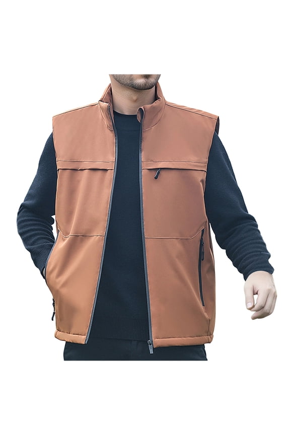 Sleeveless Hooded Zipper Cardigan Warm Jacket with Soft Fabric Stylish Casual Outerwear for Men for Daily Wear Outdoor Activities Coffee L