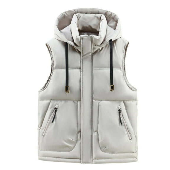 safuny Sleeveless Hooded Zipper with Pockets Lightweight Casual Jacket for Men Fashion Solid Tank Outerwear Ideal for Outdoor Casual Office Wear Beige XXL
