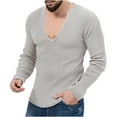 thumbnail image 1 of safuny Slim Basic Pullover Knitted Shirts for Men Holiday Solid Color Fashion Long Sleeve Athletic Comfy Daily Casual Deep V Neck Gray S, 1 of 6