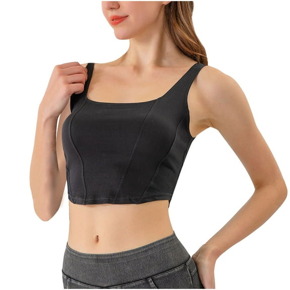 safuny Sports Bra for Women Ultra Light Lingerie Meibei Letterless Strap Back U-shaped Elastic Style Comfort Daily Brassiere Underwear Steel Ring Free Wireless Camisole Black M