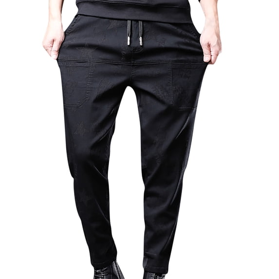 safuny Straight Leg Pants for Men Elastic Waist Solid Color Comfy Lounge Casual Soft Pockets Relaxed Fashion Fall Spring Trousers Full Length Pants Black XXL