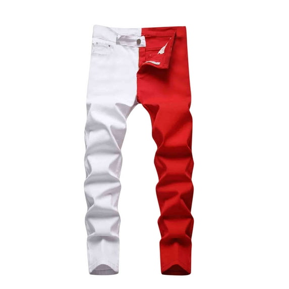 safuny Stretch Trousers for Men Fashion Fall Spring Trousers Comfy Lounge Casual Soft Pockets Relaxed Elastic Waist Color Block Full Length Pants Red S