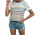 thumbnail image 1 of safuny Summer Loose Comfy Tops for Women Clearance Stripe Tops Short Sleeve Trendy Tees Round Neck Shirts Elegant Casual Vintage Fashion Clothing White L, 1 of 4