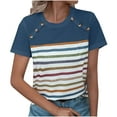 thumbnail image 1 of safuny Summer Loose Comfy Tops for Women Stripe Tops Short Sleeve Trendy Tees Round Neck Shirts Elegant Casual Vintage Fashion Clothing Blue XXL, 1 of 4