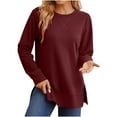 thumbnail image 1 of safuny Sweatshirt for women Side Split Hem Fall Fashion Pullover Crewneck Long Sleeve Pullover Casual Loose Tops Wine XXL, 1 of 8