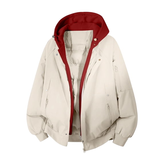 safuny Thick Long Sleeve Hooded Coat Fake Two-piece Breathable Soft Fabric Casual Standout Fashion Outerwear Ideal for Outdoor Daily Wear Beige M