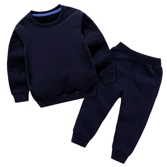 safuny Toddler Baby Boys Girls Candy Color Solid Color Leggings Casual Kids Sports Pants Hoodies Set Sweatshirts Playwear Long Sleeve Outfits Sets Pajamas Trackuits Navy 11-12 Y