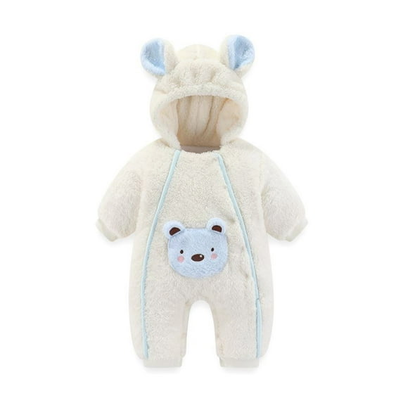 safuny Toddler Cotton Romper Hoodie Jumpsuit Pants Fashion Long Sleeve Crew Neck Comfy Casual Cute Ear Rabbit Bear Clearance Soft Fleece Thicken Babies Infants Light Blue