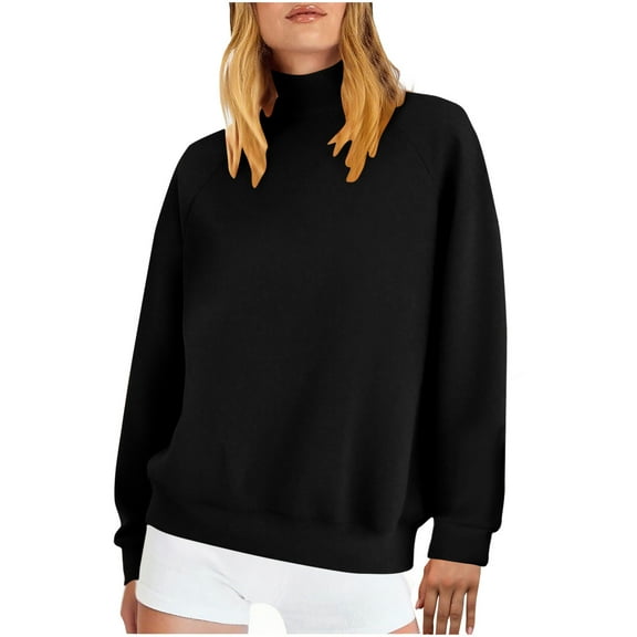 safuny Turtleneck Pullover Sweatshirt for Women Solid Color Long Sleeve Top Fall Winter Fashion Pullover Black L