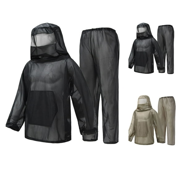 safuny Unisex 2 Piece Mosquito Net Suit Hood Pulloverpants Set Lightweight Breathable Mesh Fishing Farming Gardening Outfit Sweatsuits Spring Tracksuits Pockets Black M