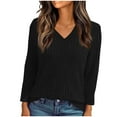 thumbnail image 1 of safuny V Neck Long Sleeve Shirts for Women Casual Fall Tops Lightweight Tunic Sweaters Fashion Solid Color Clothes Black _s M, 1 of 5