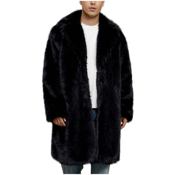 safuny Warm Faux Fur Long Sleeve Jacket Men Stylish Turn Down Collar Casual Outerwear Daily Wear able Soft Fabric Fashionable Black L