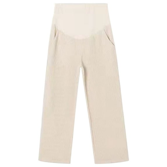 safuny Winter Maternity Leggings Plush Thickened Underlay Pants Over The Belly High Waist Pregnancy Pants Beige M