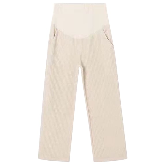 safuny Winter Maternity Leggings Plush Thickened Underlay Pants Over The Belly High Waist Pregnancy Pants Beige XXL