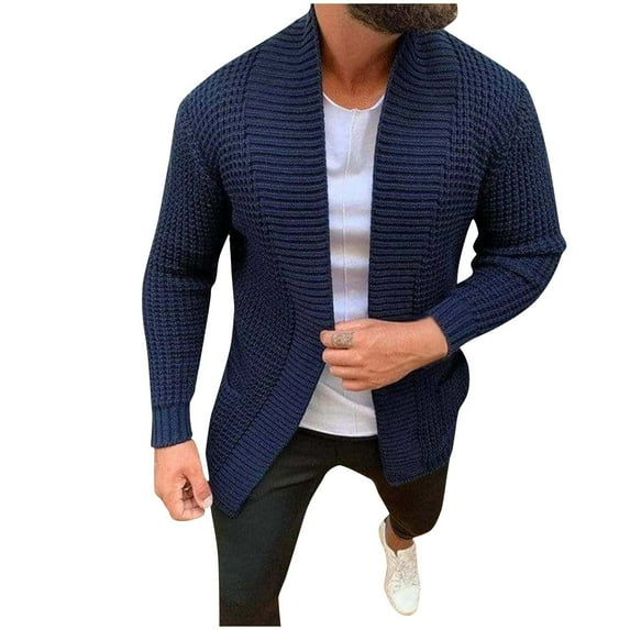 safuny Winter Sweater Jacket for Men Fashion Slim Solid Color Sweater Cardigan Single Button Sweater Sweater Coat Christmas Long Sleeve Casual Outwear Work Blue XXL