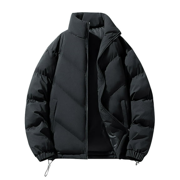 safuny Winter padded Coats For Men Lightweight Loose Long Sleeve puffer Jackets Zip Up Warm Thermal Fleece Oversized Stylish Parka Hooded Black S