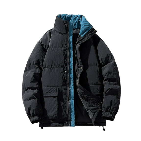 safuny Winter padded Coats For Men Lightweight Loose Long Sleeve puffer Jackets Zip Up Warm Thermal Fleece Oversized Stylish Parka Hooded Black XXXXL