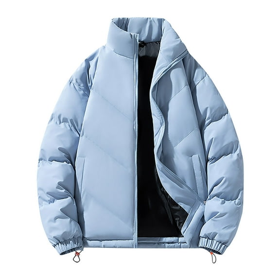 safuny Winter padded Coats For Men Lightweight Loose Long Sleeve puffer Jackets Zip Up Warm Thermal Fleece Oversized Stylish Parka Hooded Blue S
