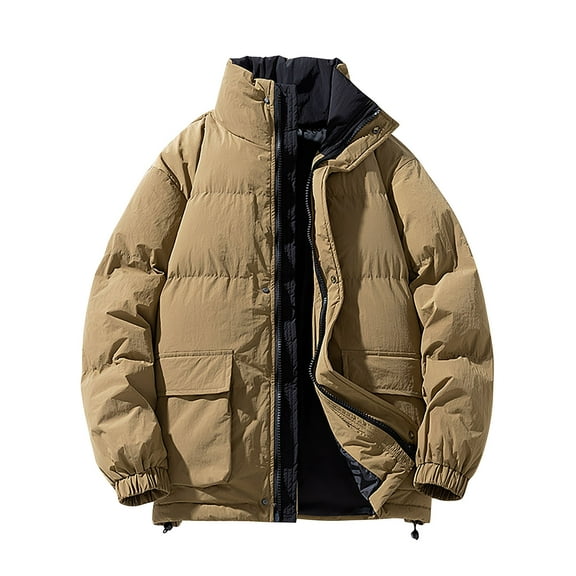 safuny Winter padded Coats For Men Lightweight Loose Long Sleeve puffer Jackets Zip Up Warm Thermal Fleece Oversized Stylish Parka Hooded Brown XXXXL