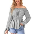 thumbnail image 1 of safuny Women Solid Color Blouse Off Shoulder Lantern Sleeve Shirt Tops Ruffle Hem Fashion Clothing Gray _b XXL, 1 of 9