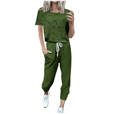 Dyegold 2 Piece Outfits For Women Summer Short Sleeve Crewneck Shirts