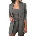 thumbnail image 1 of safuny Women's 3pc Set Suit Outfits Solid Color Comfy Casual Long Sleeve Dressy Lapel Plus Size Suit For Girlfriend Wife Daughter Clearance Dark Gray, 1 of 6