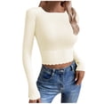 thumbnail image 1 of safuny Women's Basic Crewneck Cropped Sweater Casual Long Sleeve Ribbed Knit Crop Pullover Tops Beige _q L, 1 of 4