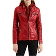 thumbnail image 1 of safuny Women's Biker Leather Jacket Hoodie Coat Motorcycle Suit Solid Color Trendy Outwear Fall Long Sleeve Zipper-Up Casual Slim Holiday Red XXL, 1 of 6