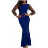 safuny Women's Bodycon Maxi Split Evening Dress Floral Sequin Shiny Lace Scoop Neck Sleeveless Autumn Dresses Winter Elegant Mesh See-Through Cocktail Party Trendy Holiday Blue M