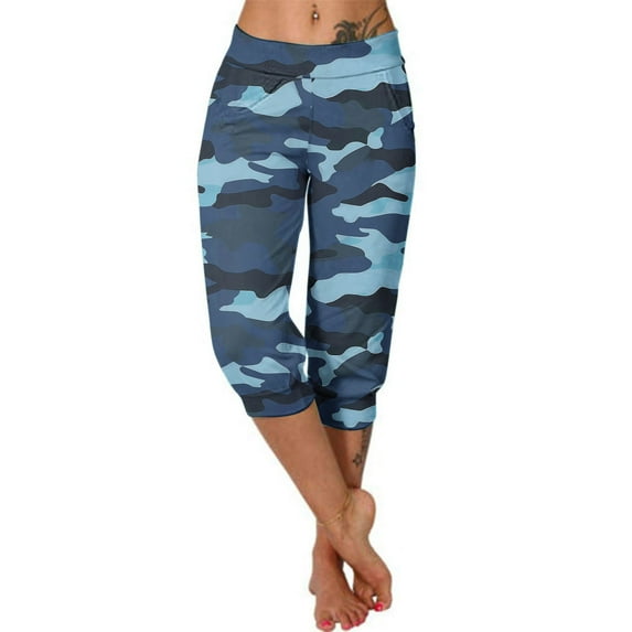 safuny Women's Capri Sweatpants Jogger Pants with Pocket Summer Clothing Drawstring Leisure Comfy Fashion Breathable Solid Relaxed Mid Rise Trousers Blue M